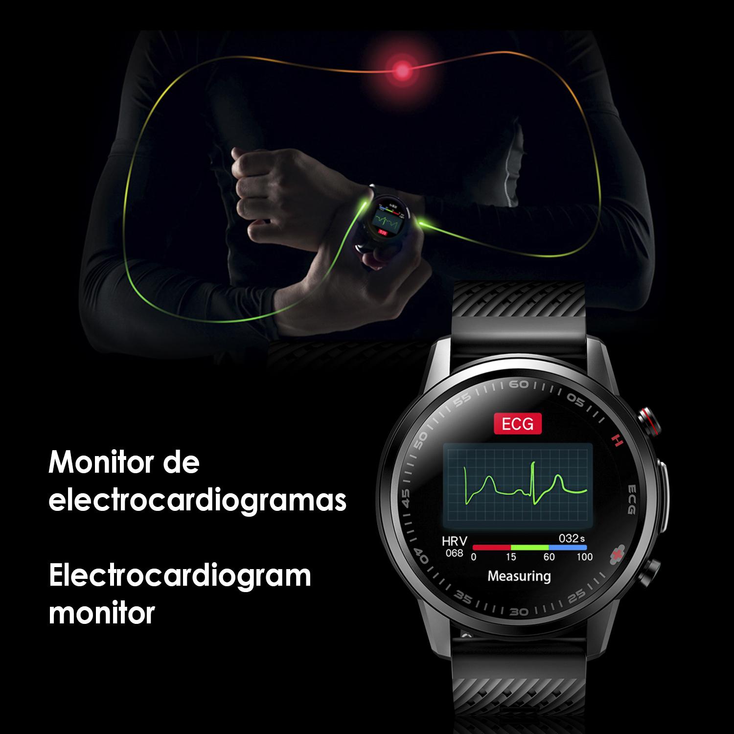 Smartwatch F800 con tratamiento laser sanguíneo, termómetro corporal, monitor cardíaco y de O2 en sangre. 5 modos deportivos.