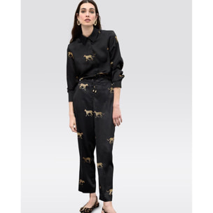 Jogger in raso con stampa leopardata