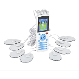 Elettrostimolatore muscolare portatile EMS MHD-YK16. 16 modalità, 20 intensità, 2 canali. Dimensioni compatte, batteria ricaricabile.