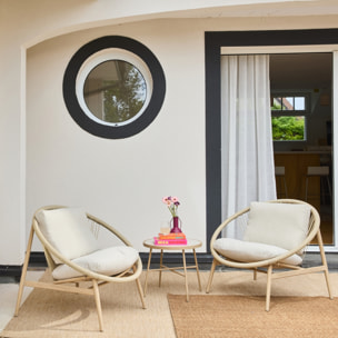 Set de 2 fauteuils de jardin avec table acier et rotin NAROLA