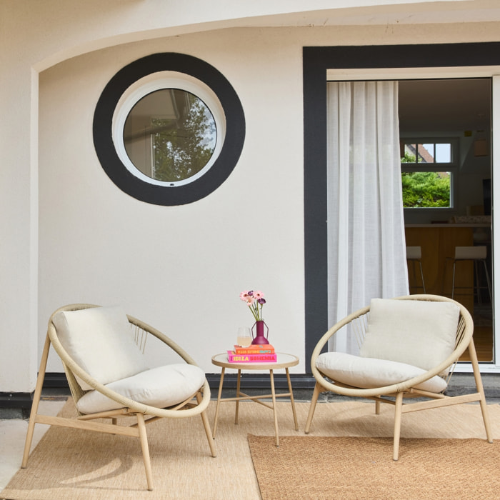 Set de 2 fauteuils de jardin avec table acier et rotin NAROLA