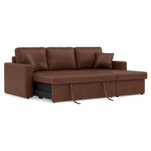Cyrus - Canapé d'angle réversible 4 places - convertible avec coffre - en simili - Cognac
