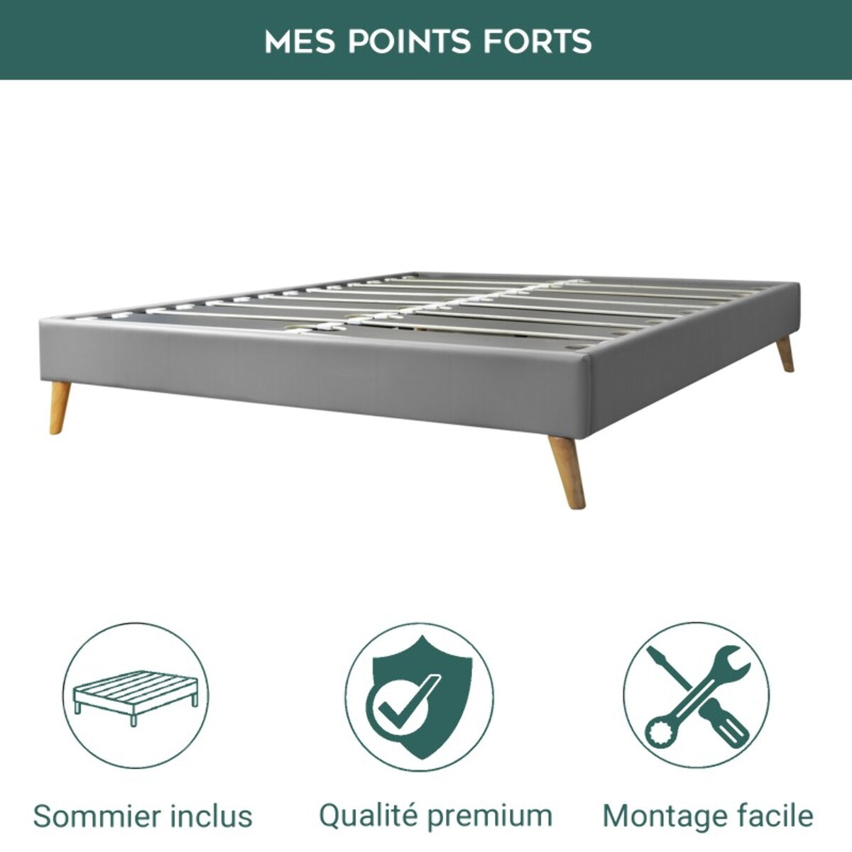 Sommier Déco Simili cuir gris : Élégance, Confort et Qualité