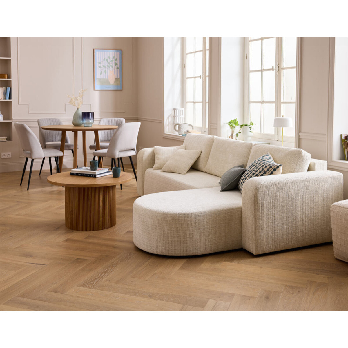 Miro - canapé d'angle réversible - 4 places - convertible avec coffre - en velours texturé - Beige