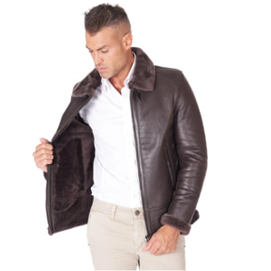 Montone Shearling testa di moro biker uomo collo camicia con fibbia