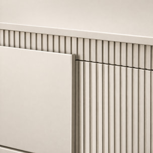 Mobile TV Moderno Con 2 Ante Push To Open Design Scanalato Elegante Minimal Base In Metallo Per Soggiorno Salotto 187.1 x 53.4 x 39.5 Cm Cashmere