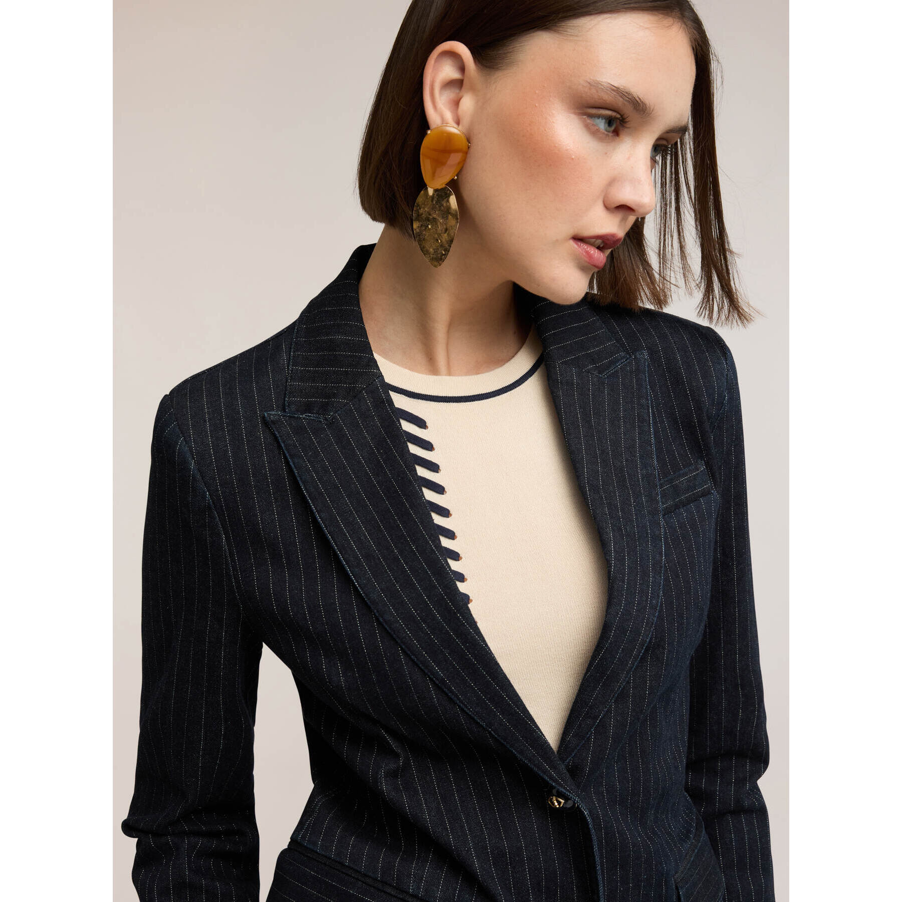 Motivi - Giacca strutturata in denim gessato - Blu