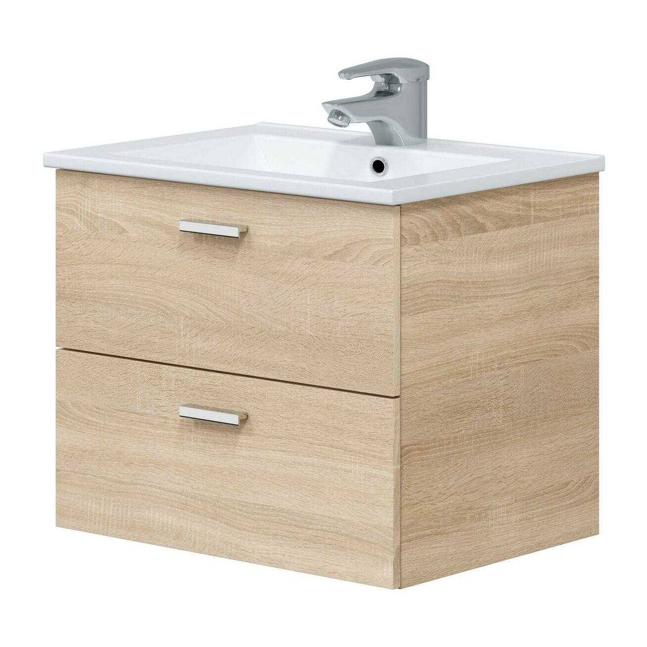 Mobile sottolavabo Doksuri, Mobiletto da bagno, Contenitore porta lavabo, Armadio per lavandino, 60x45 h50 cm, Rovere