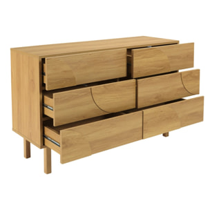 ETHAN - Commode couleur naturelle 6 tiroirs décor motif arrondi