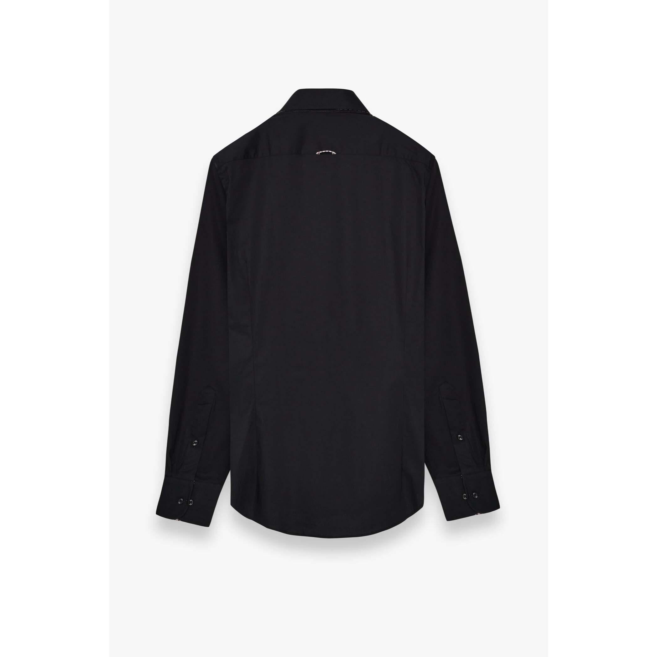 Camicia Uomo 1 Bottoni Button Down Slim Popeline Stretch Unito Nero