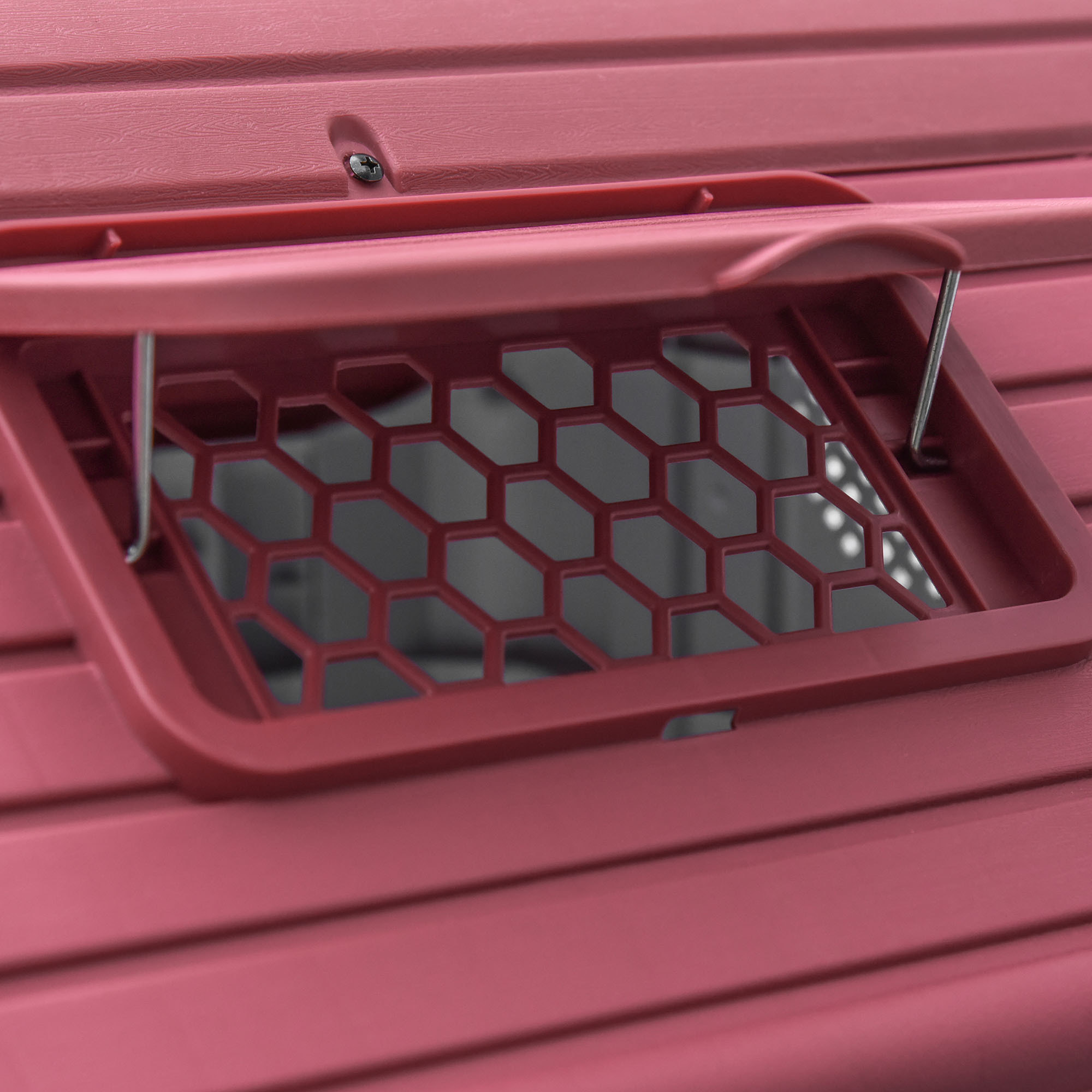 Niche pour chien plastique porte métal verrouillable aérations lucarne - 59 x 75 x 66 cm - gris clair rouge