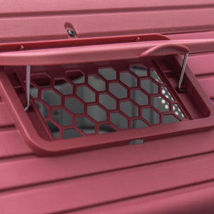 Niche pour chien plastique porte métal verrouillable aérations lucarne - 59 x 75 x 66 cm - gris clair rouge