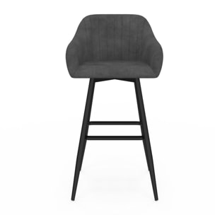 Tabourets de bar Ariana avec accoudoirs en velours - Gris