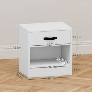 Pack de 2 Mesitas de Noche Mesillas de Noche Dormitorio Estrechas con Cajón y Compartimento Abierto para Salón 39x28x41 cm Blanco