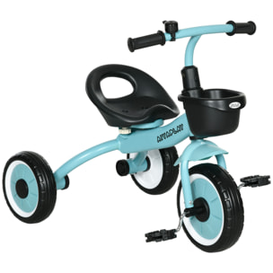 Triciclo para Niños de 2 a 5 Años Bicicleta Infantil con Asiento Ajustable Cesta Timbre Pedales y 3 Ruedas Carga 25 kg 70,5x50x58 cm Azul