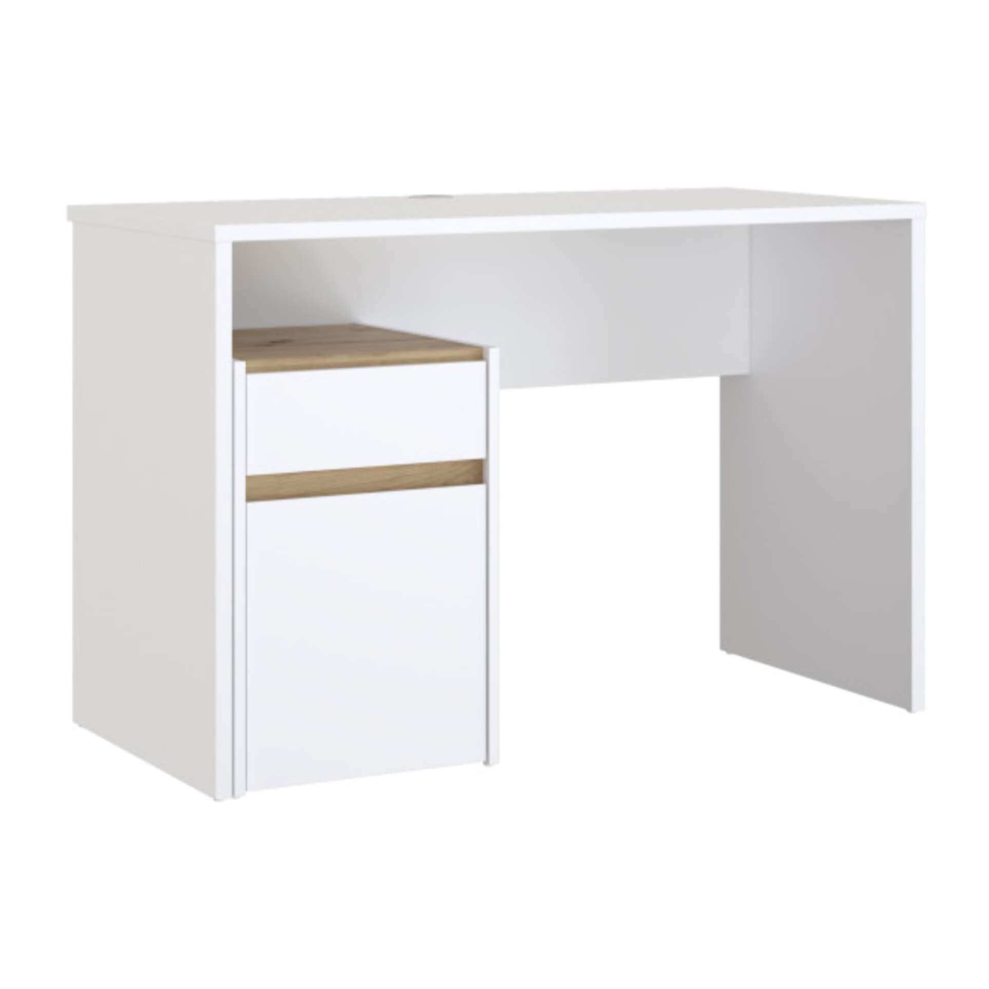 Bureau avec caisson amovible blanc mat et effet chêne - L110 CM - KIARA