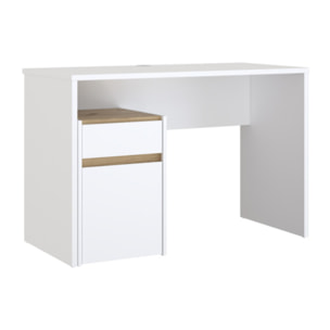 Bureau avec caisson amovible blanc mat et effet chêne - L110 CM - KIARA
