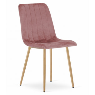 Sedia LAVA in velluto rosa con gambe effetto legno