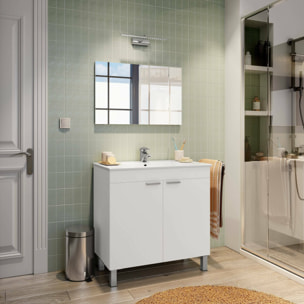 Mobile sottolavabo Florante, Mobiletto da bagno, Contenitore porta lavabo, Armadio per lavandino, 80x45 h80 cm, Bianco lucido