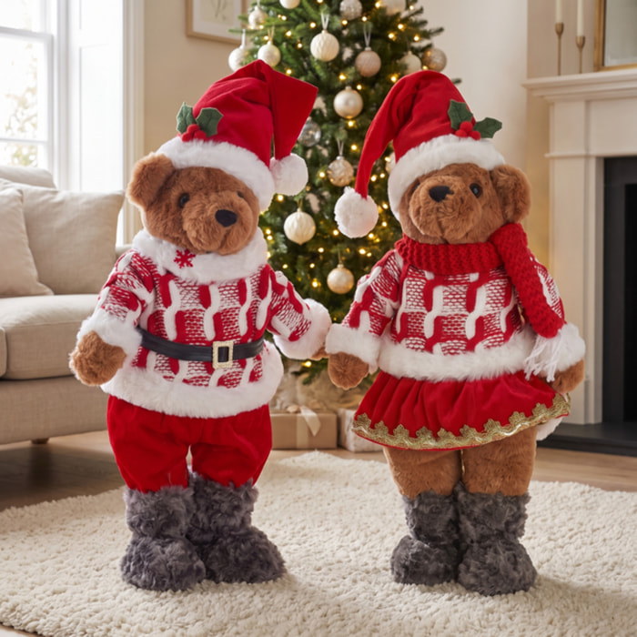 Coppia di orsetti natalizi in peluche - MULTICOLORE