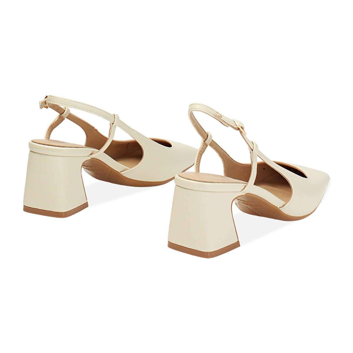 Décolleté slingback donna panna, tacco 5 cm