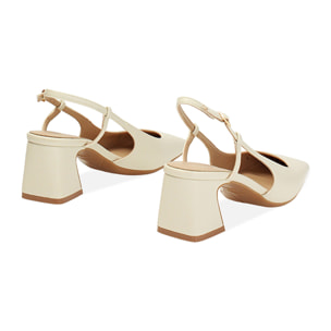Décolleté slingback donna panna, tacco 5 cm