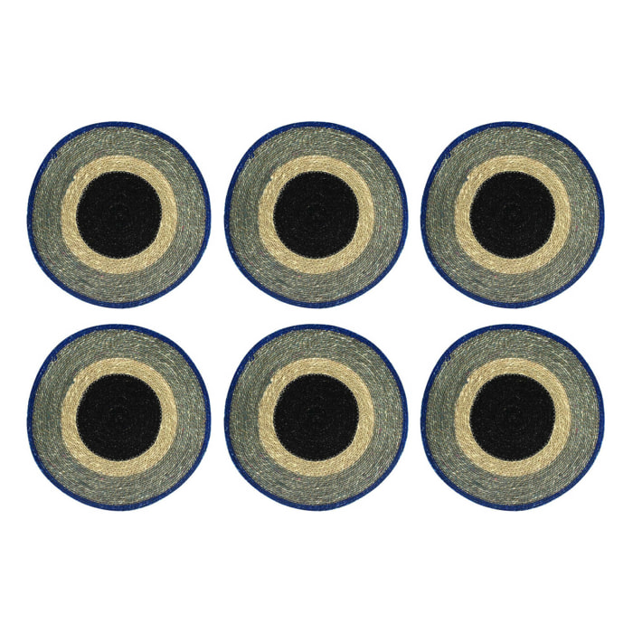 Lot de 6 sets de table bleu en jonc de mer 38cm LUNA