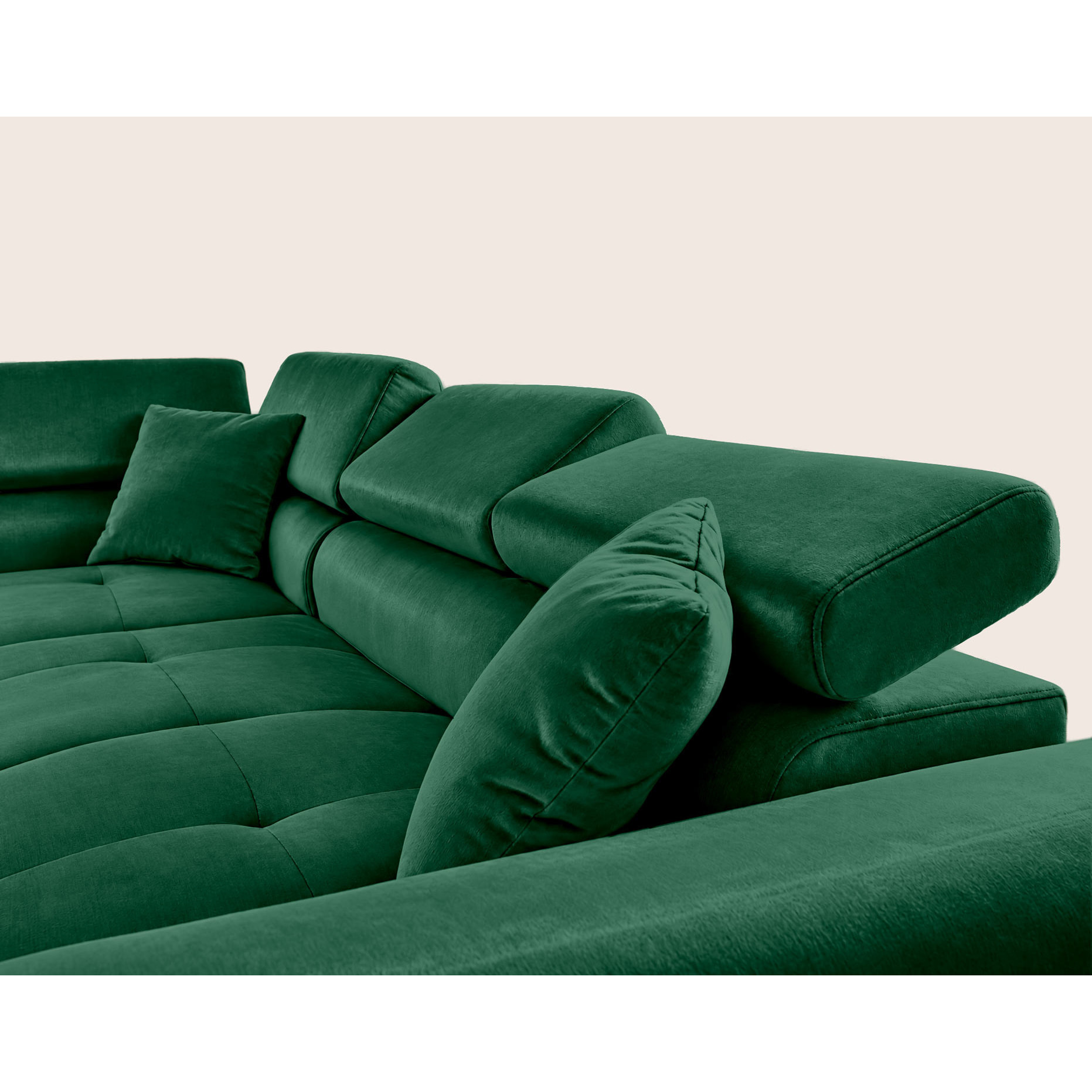 Dimas - canapé d'angle gauche 5 places - convertible avec coffre et têtières réglables - en velours - Vert