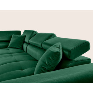 Dimas - canapé d'angle gauche 5 places - convertible avec coffre et têtières réglables - en velours - Vert