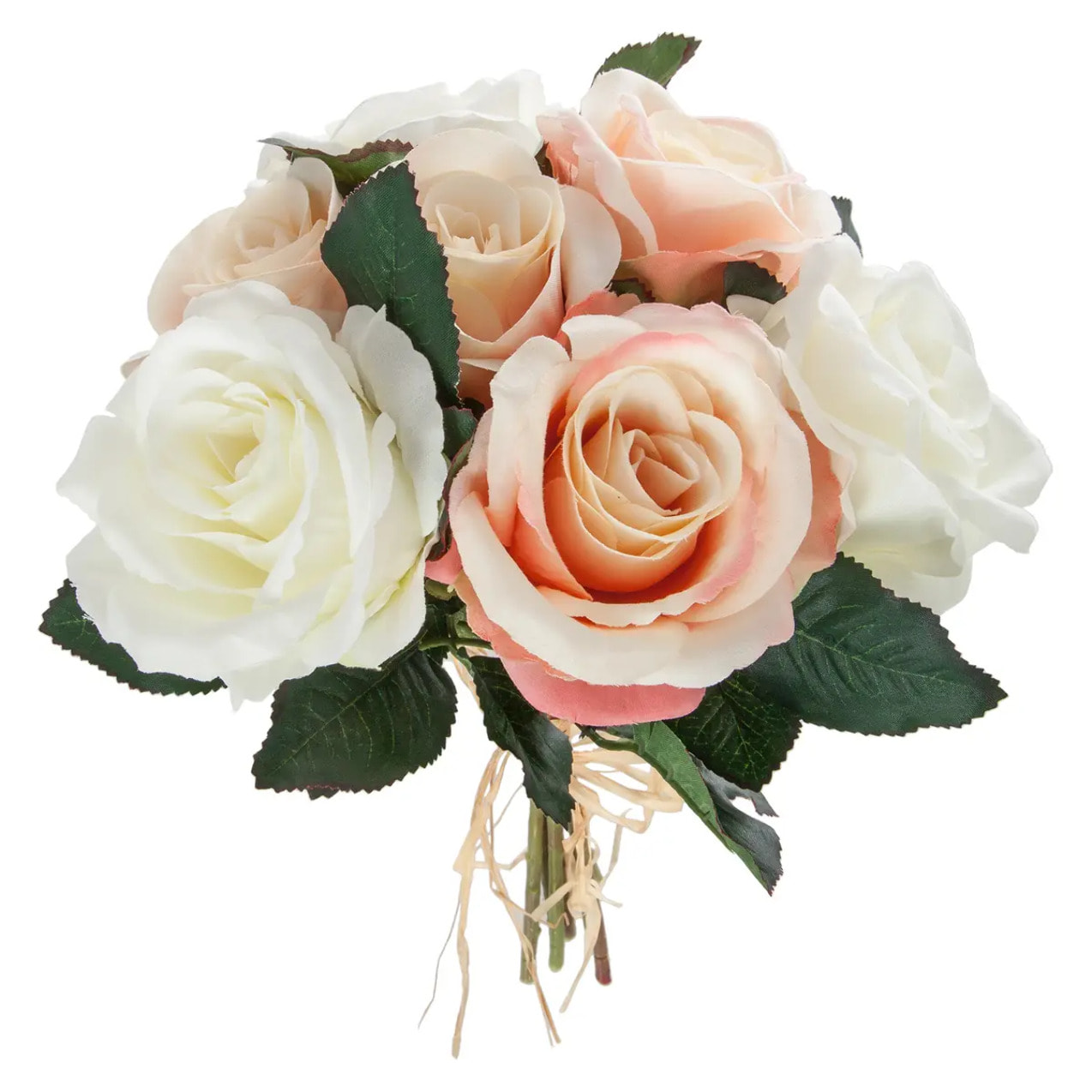 Bouquet "Rose" de 7 roses vieillies artificielles blanc et rose H30cm