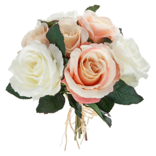 Bouquet "Rose" de 7 roses vieillies artificielles blanc et rose H30cm