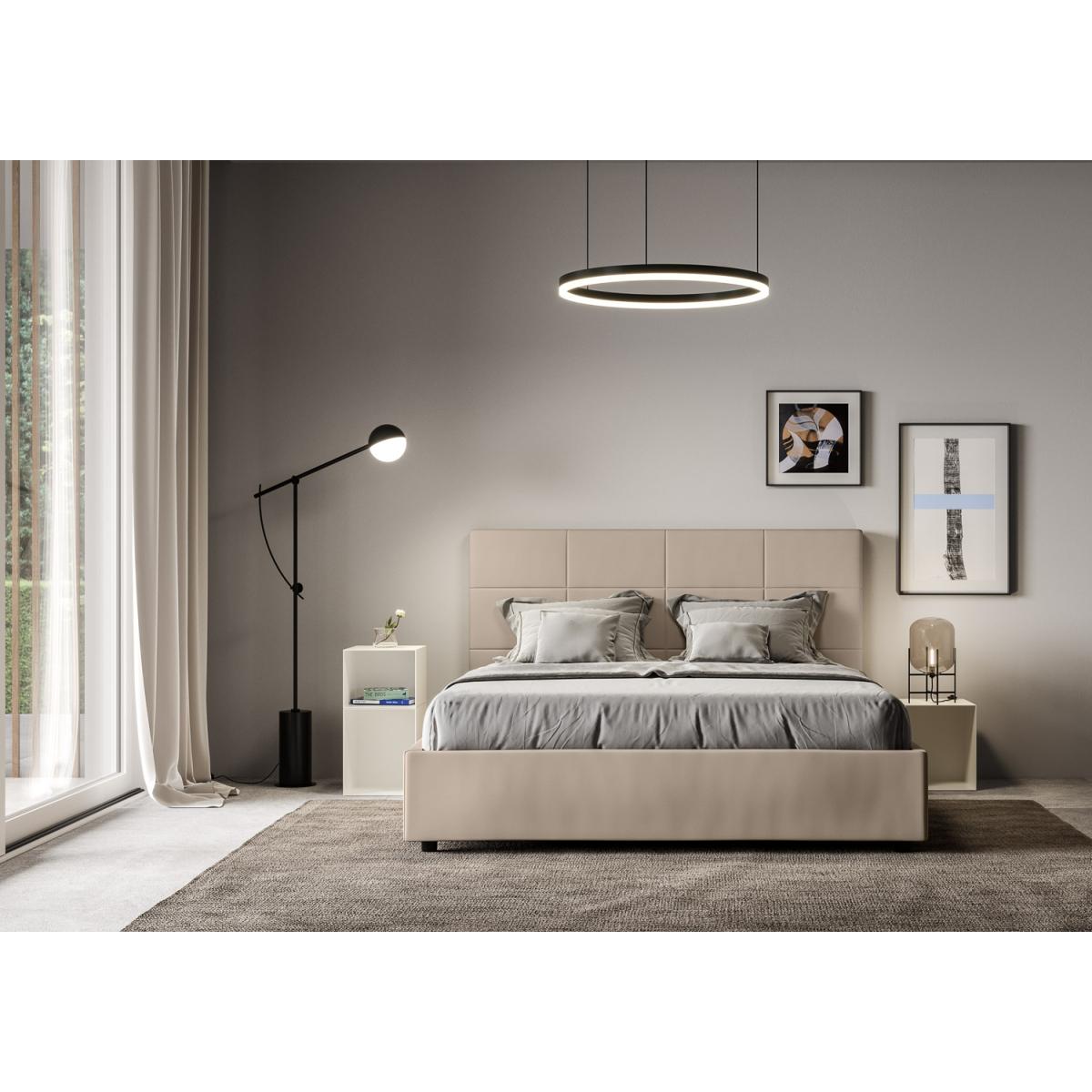 Cama con somier acolchada 160x210 cuero sintético gris paloma Mika