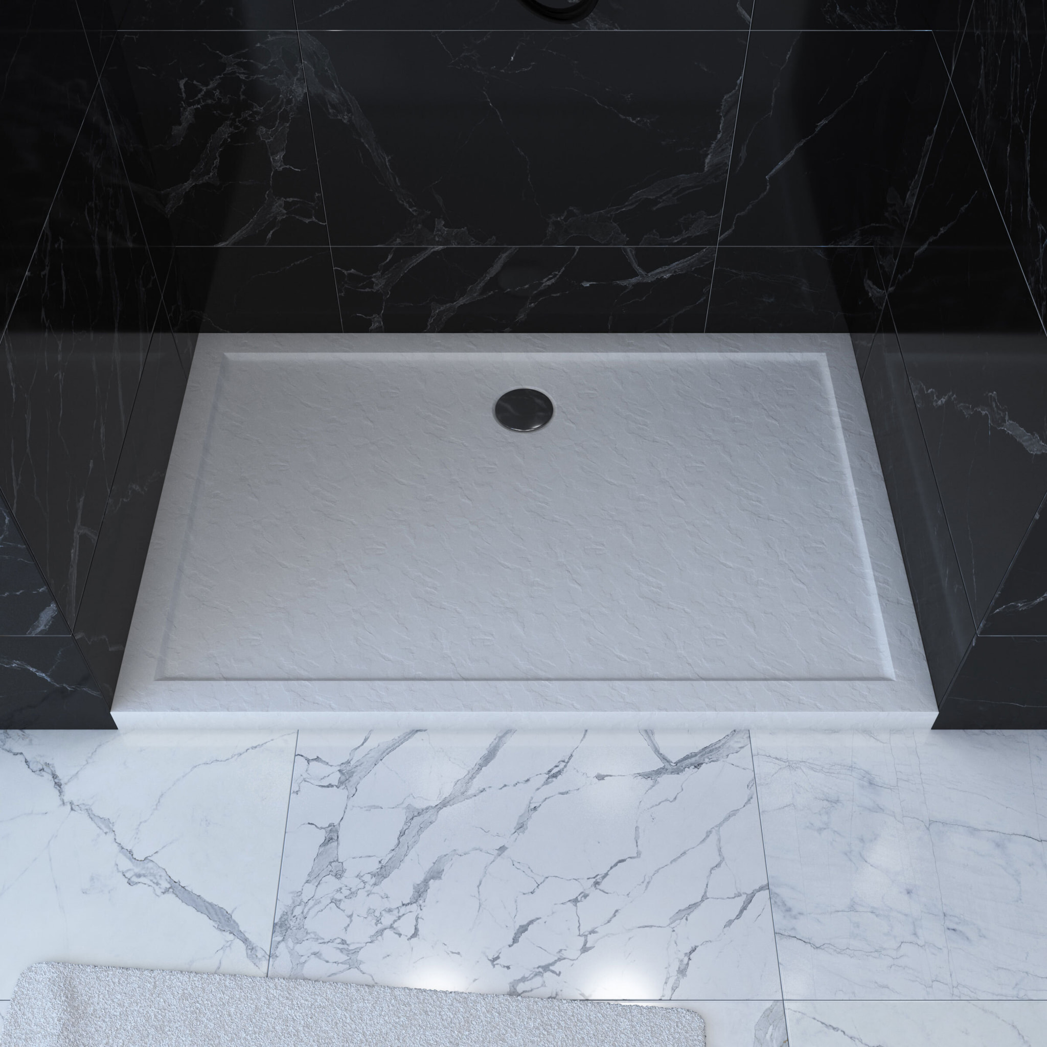 Receveur de Douche a Poser 120x80 cm Extra Plat en Acrylique Blanc Effet Pierre - MOON