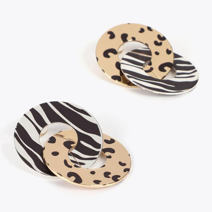 Orecchini doppio cerchio stampa animalier bicolore