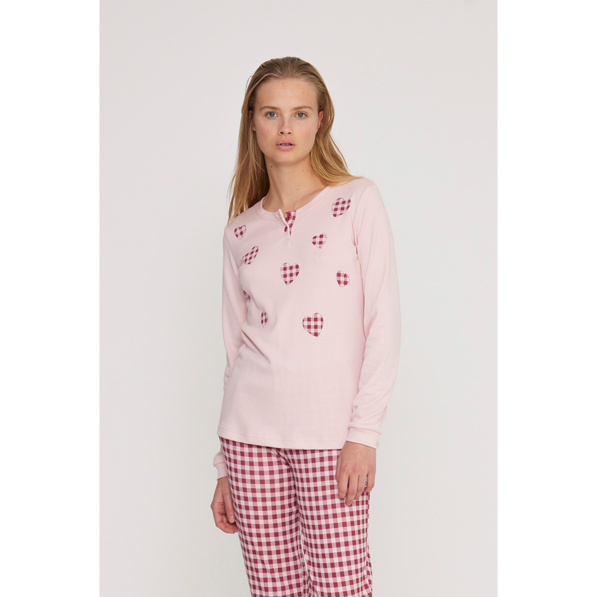 Pigiama donna petit coeur in caldo cotone con collo due bottoni Noidinotte