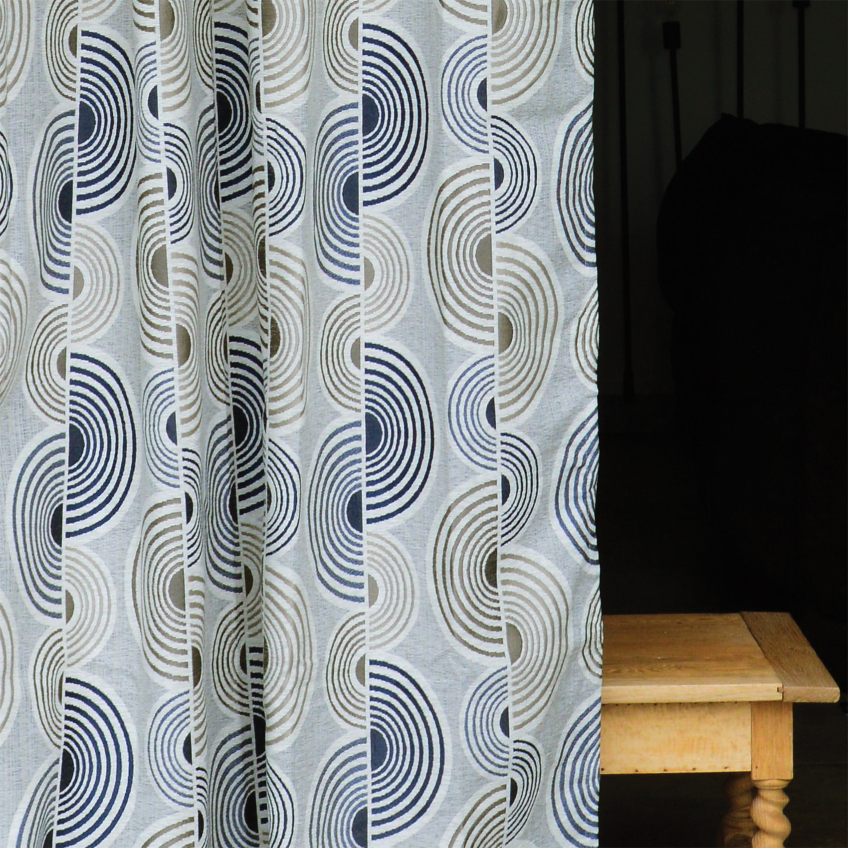 Rideau Jacquard Motif Demi-Cercles - Bleu