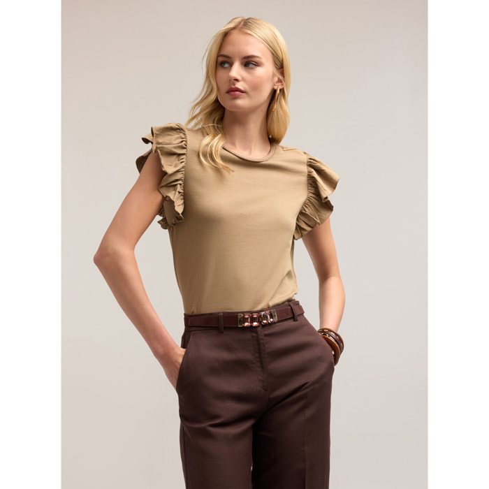 Motivi - T-shirt con scollatura gioiello - Marrone