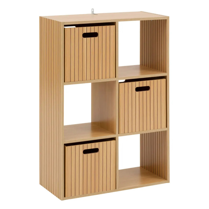 Étagère 6 cases "Tasso" effet bois naturel