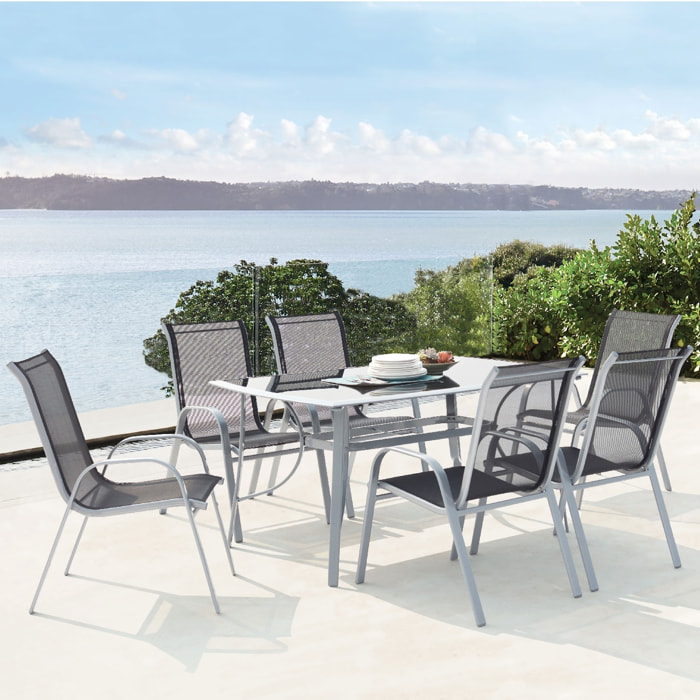 Table de jardin et 6 chaises en aluminium et acier gris BOROA
