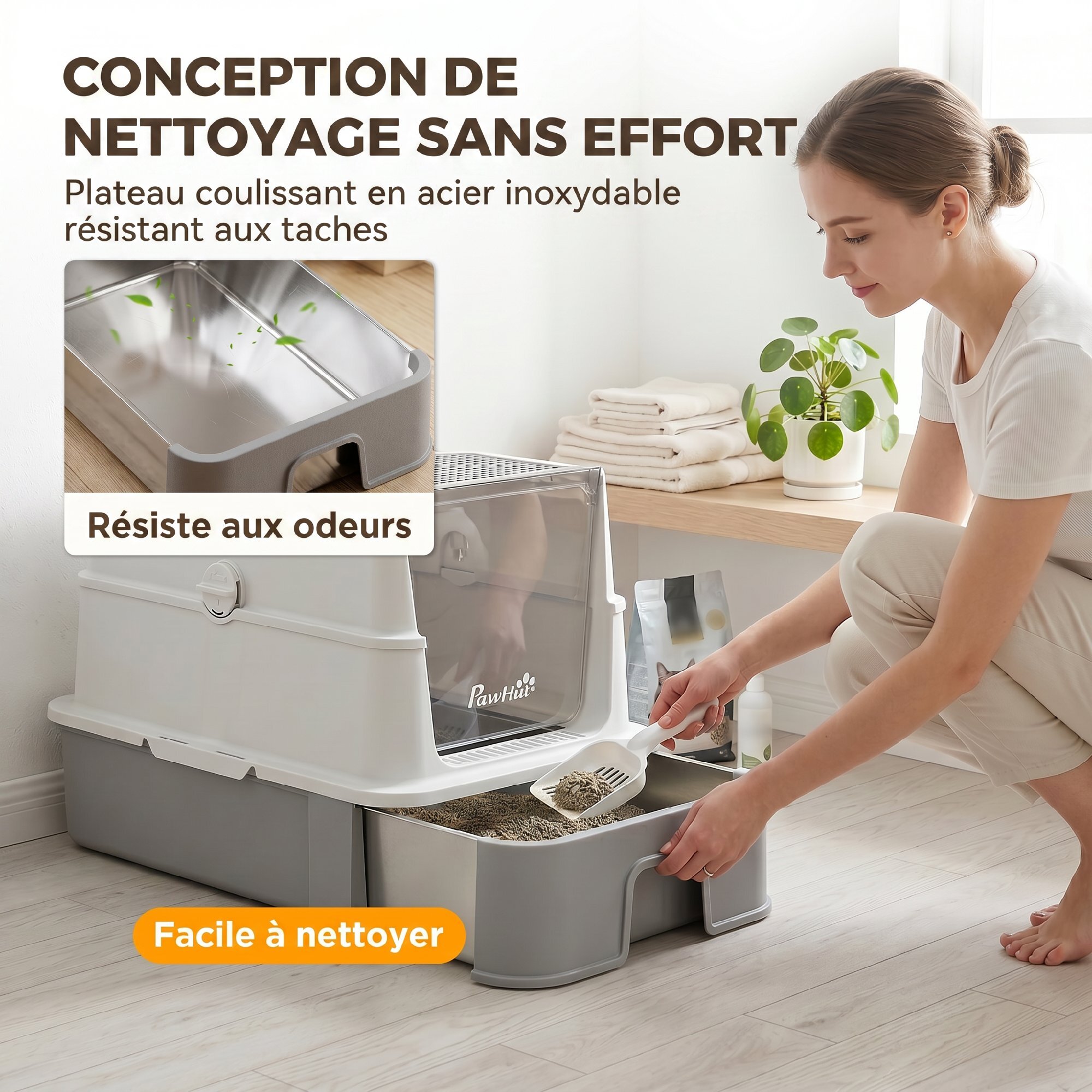 Maison de toilette fermée bac coulissant acier inox filtres désodorisants