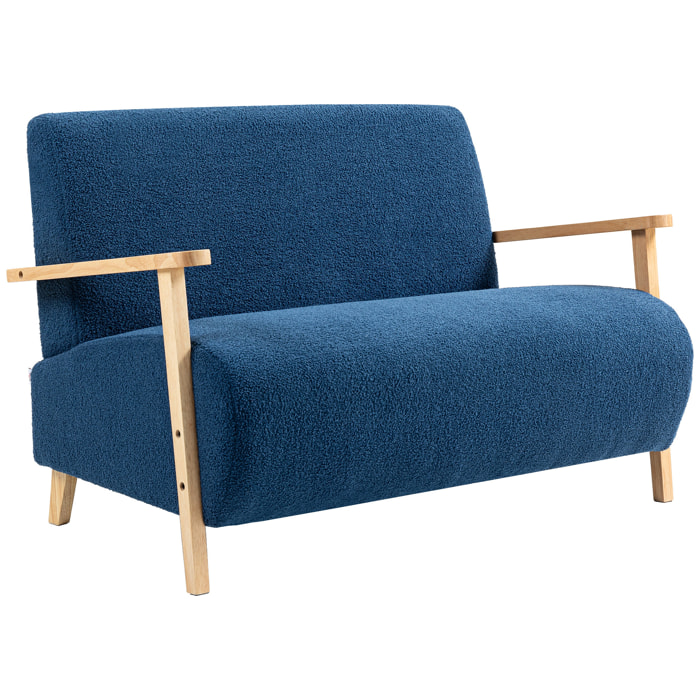 Sofá de 2 Plazas Tapizado en Borreguito Sofá de Salón de 118 cm con Acolchado Grueso Reposabrazos y Patas de Madera para Dormitorio Sala de Estar Azul Oscuro