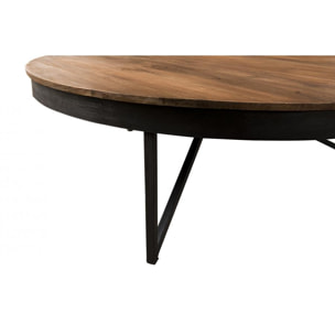 ALIDA - Table basse ronde marron 110x110cm plateau teck recyclé pieds métal
