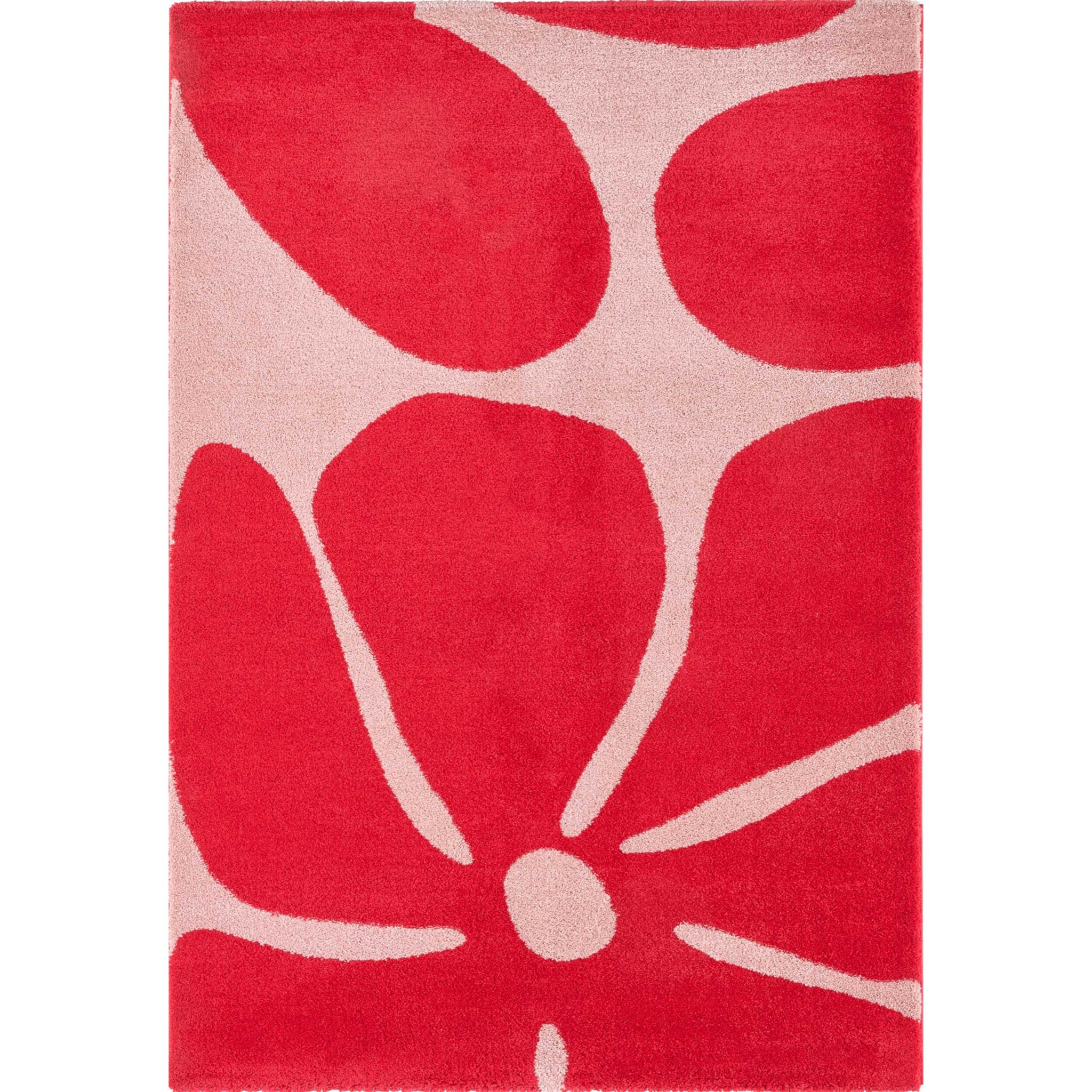 GROOVY - Tapis rétro coloré à motif fleur - Confortable et moelleux - Rouge