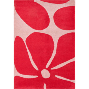 GROOVY - Tapis rétro coloré à motif fleur - Confortable et moelleux - Rouge