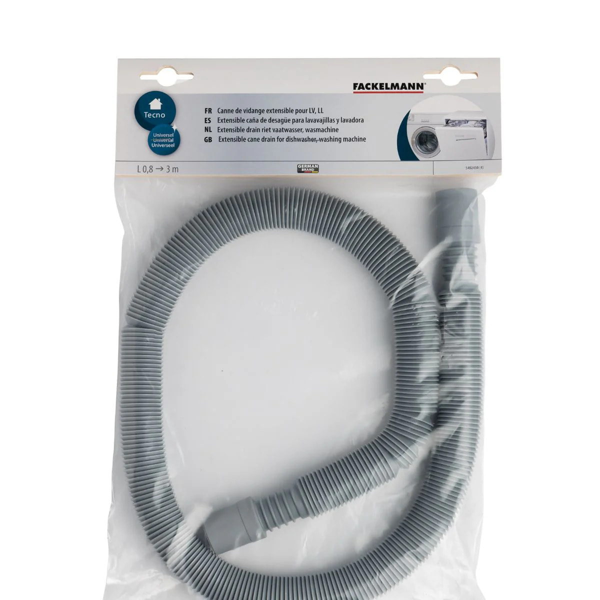 Tuyau de vidange d'eau extensible pour machine à laver et lave-vaisselle Fackelmann