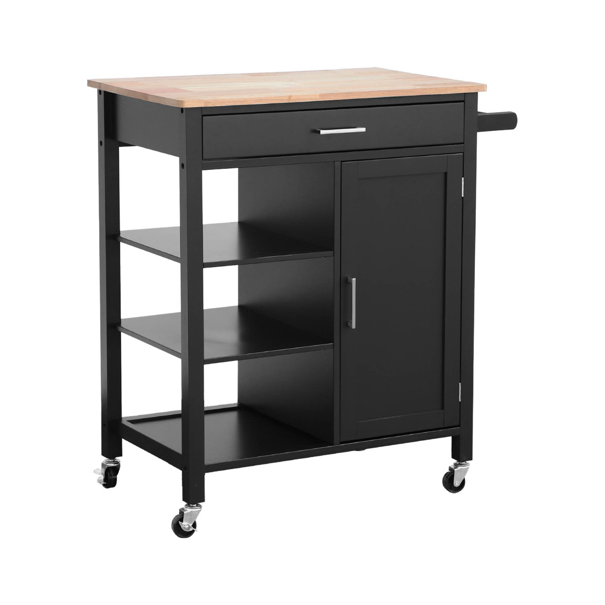 Desserte de cuisine plateau bois d'hévéa avec poignée L83cm BENDOR