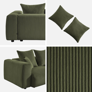 Canapé déhoussable 3 places en velours côtelé grosse côte kaki avec pluie de coussins L 230 x P 97 x H 82cm - Pillow