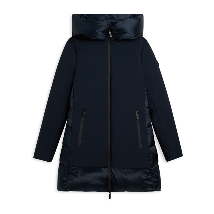 Piumino lungo donna opaco e lucido con cappuccio