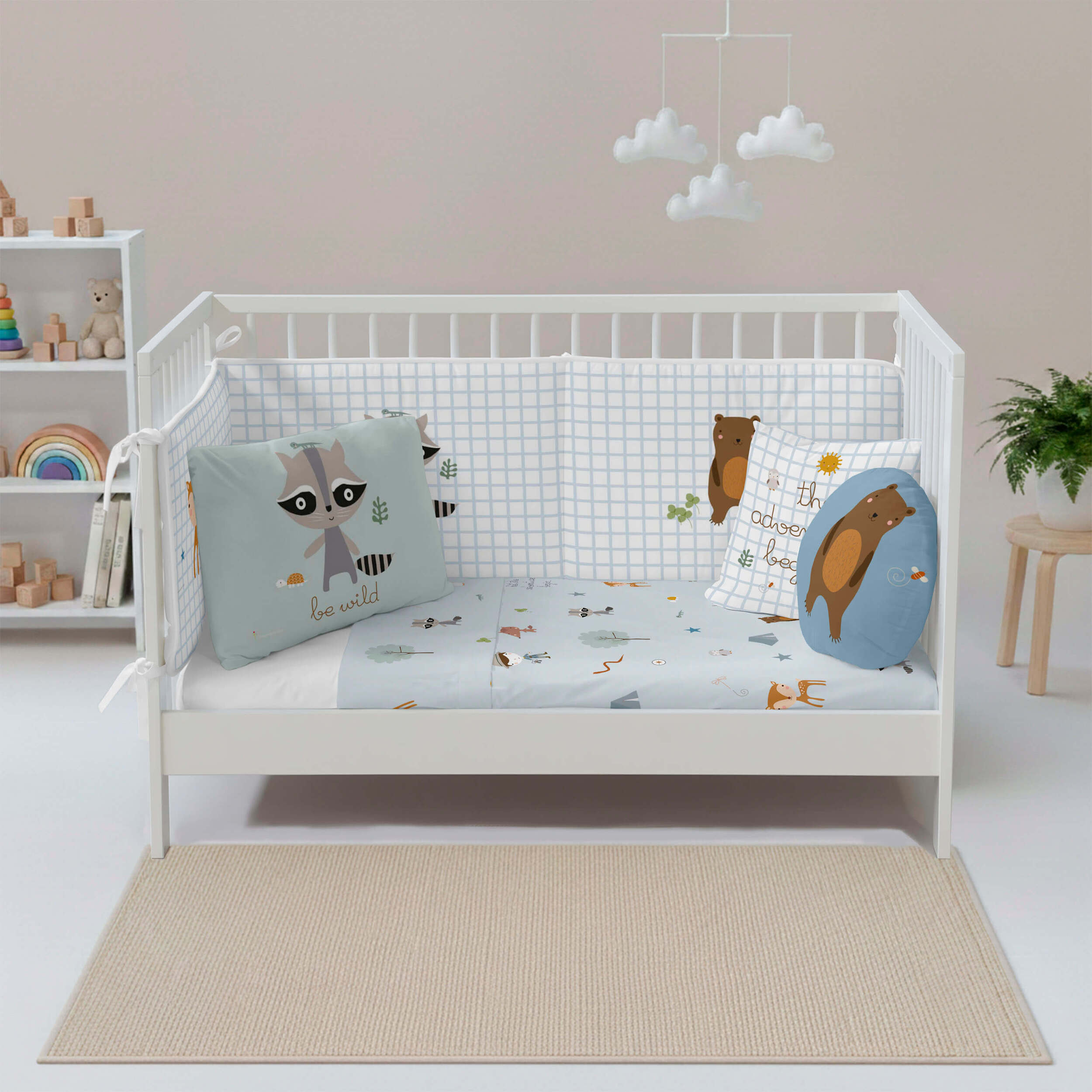 Juego de Sábanas Estampadas - Infantil - Incluye 1 Funda de Almohada - 100% Algodón - Cuna/Maxicuna - Aventura Bosque B