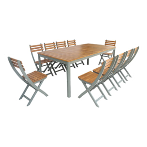 Table de jardin bois d'acacia + 10 assises CALENA + SENORA